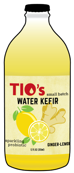 Tio's Ginger Lemon Water Kefir - a sparkling probiotic made with live kefir culture, cold pressed organic ginger, organic fruit juices and botanicals; Portland OREGON; 97206